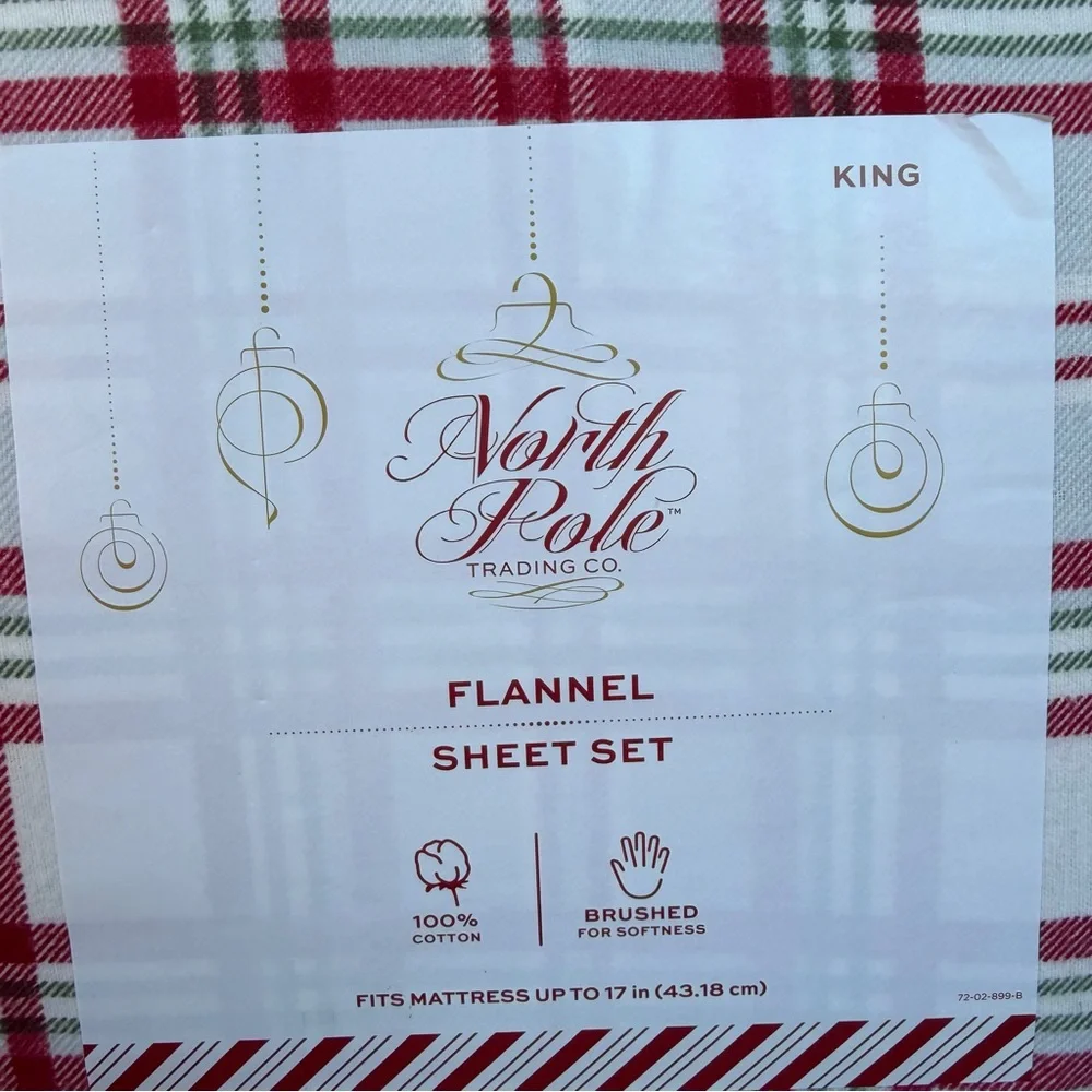 Holiday Plaid Christmas 4-Piece King Flannel Sheet Set North Pole Trading Co NWT